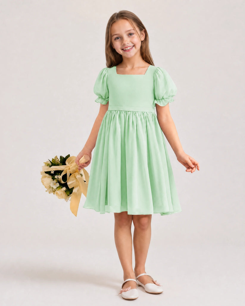 Mint Green Chiffon A-line Flower Girl Dress Front View