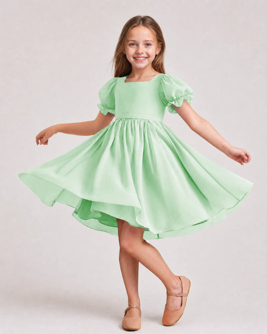 Mint Green Chiffon A-line Flower Girl Dress Front View