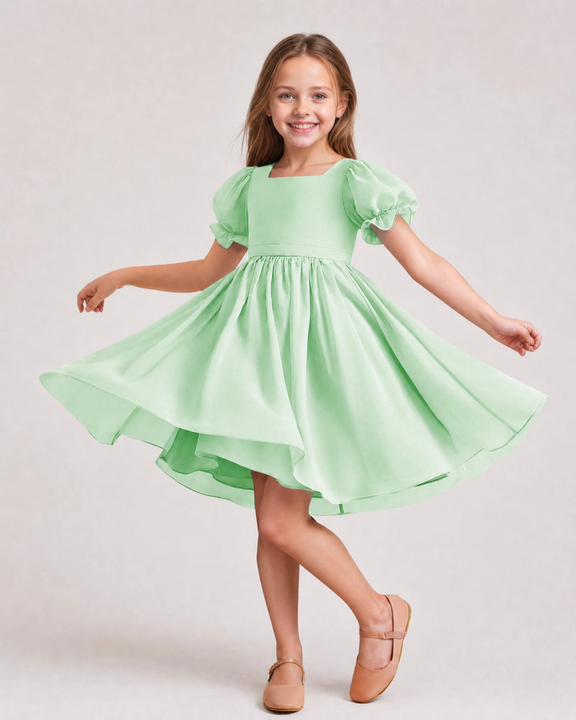 Mint Green Chiffon A-line Flower Girl Dress Front View