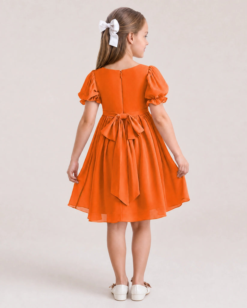 Orange Chiffon A-line Flower Girl Dress Back View