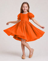 Orange Satin A-line Flower Girl Dress Front View