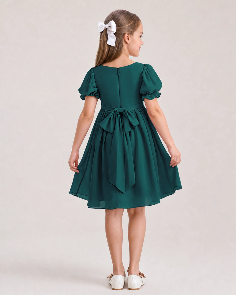 Peacock Chiffon A-line Flower Girl Dress Back View