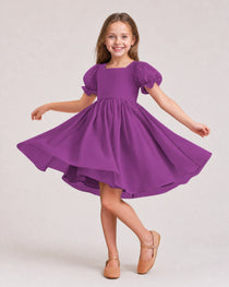 Dideyttawl Sage Green Chiffon Puff Sleeve Knee Length Flower Girl Dress Bow Back Junior Bridesmaid Dress