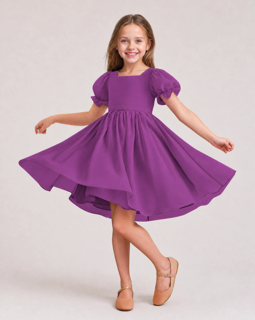 Purple Chiffon A-line Flower Girl Dress Front View