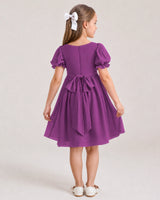 Purple Chiffon A-line Flower Girl Dress Back View