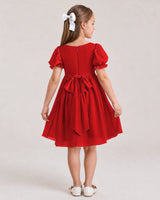 Red Chiffon A-line Flower Girl Dress Back View