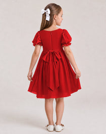 Dideyttawl Sage Green Chiffon Puff Sleeve Knee Length Flower Girl Dress Bow Back Junior Bridesmaid Dress
