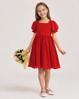 Red Chiffon A-line Flower Girl Dress Front View