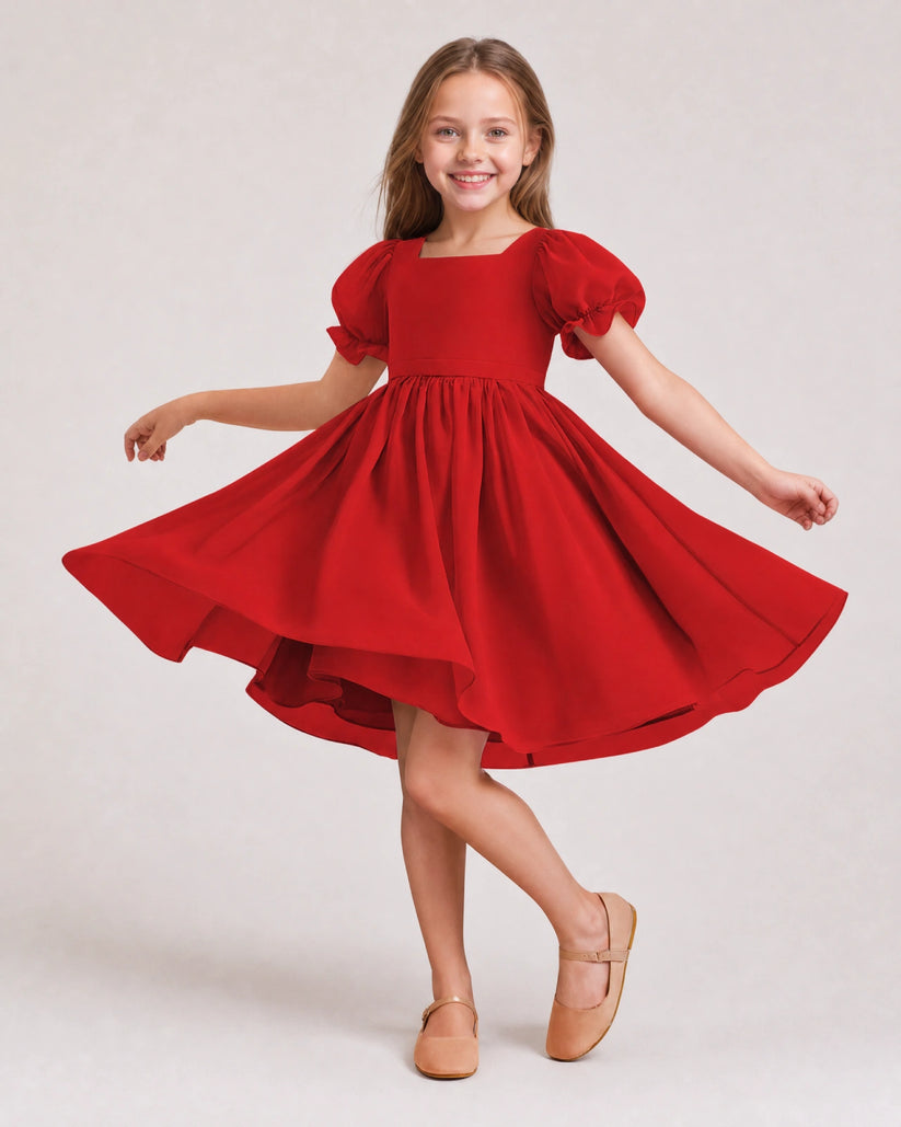 Red Chiffon A-line Flower Girl Dress Front View