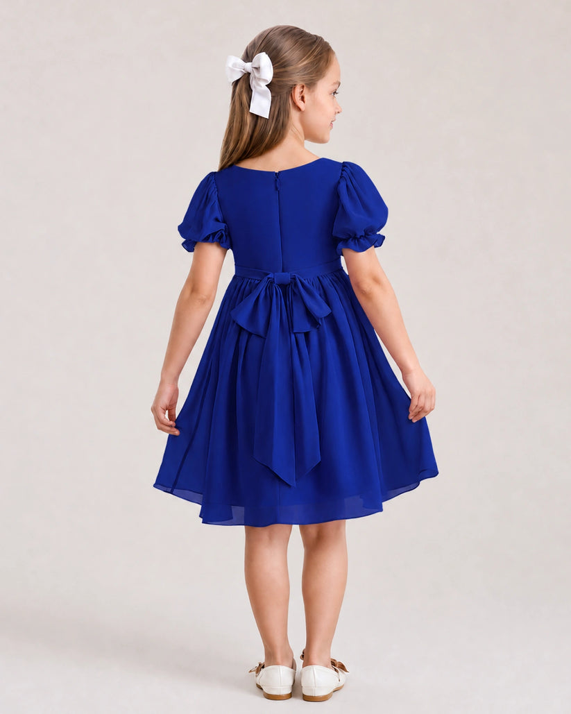 Royal Blue Chiffon A-line Flower Girl Dress Back View