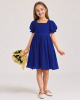 Royal Blue Chiffon A-line Flower Girl Dress Front View