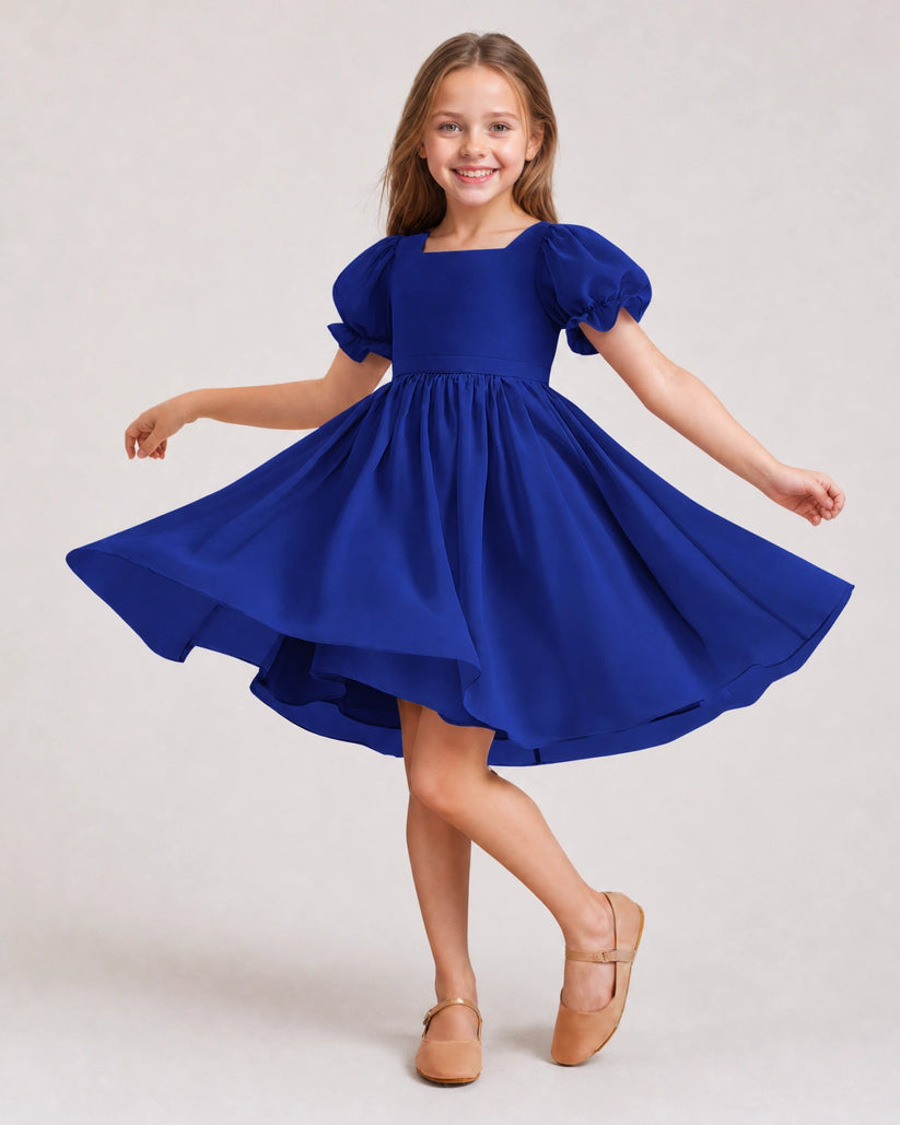 Royal Blue Chiffon A-line Flower Girl Dress Front View