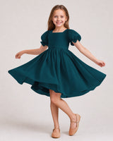 Teal Chiffon A-line Flower Girl Dress Front View