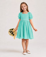 Turquoise Chiffon A-line Flower Girl Dress Front View