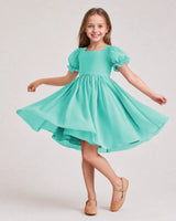 Turquoise Chiffon A-line Flower Girl Dress Front View