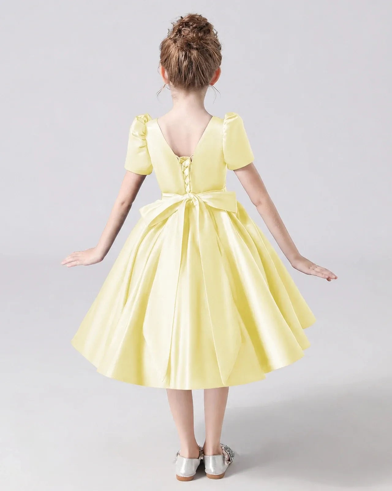 Daffodil Satin A-line Flower Girl Dress Back View