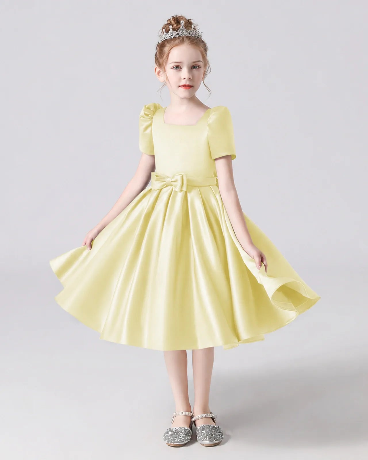 Daffodil Satin A-line Flower Girl Dress Front View