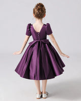 Grape Satin A-line Flower Girl Dress Back View