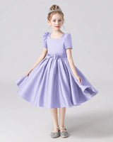 Lavender Satin A-line Flower Girl Dress Front View