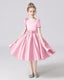 Dideyttawl Satin Flower Girl Dress with Short Puff Sleeves and Bow