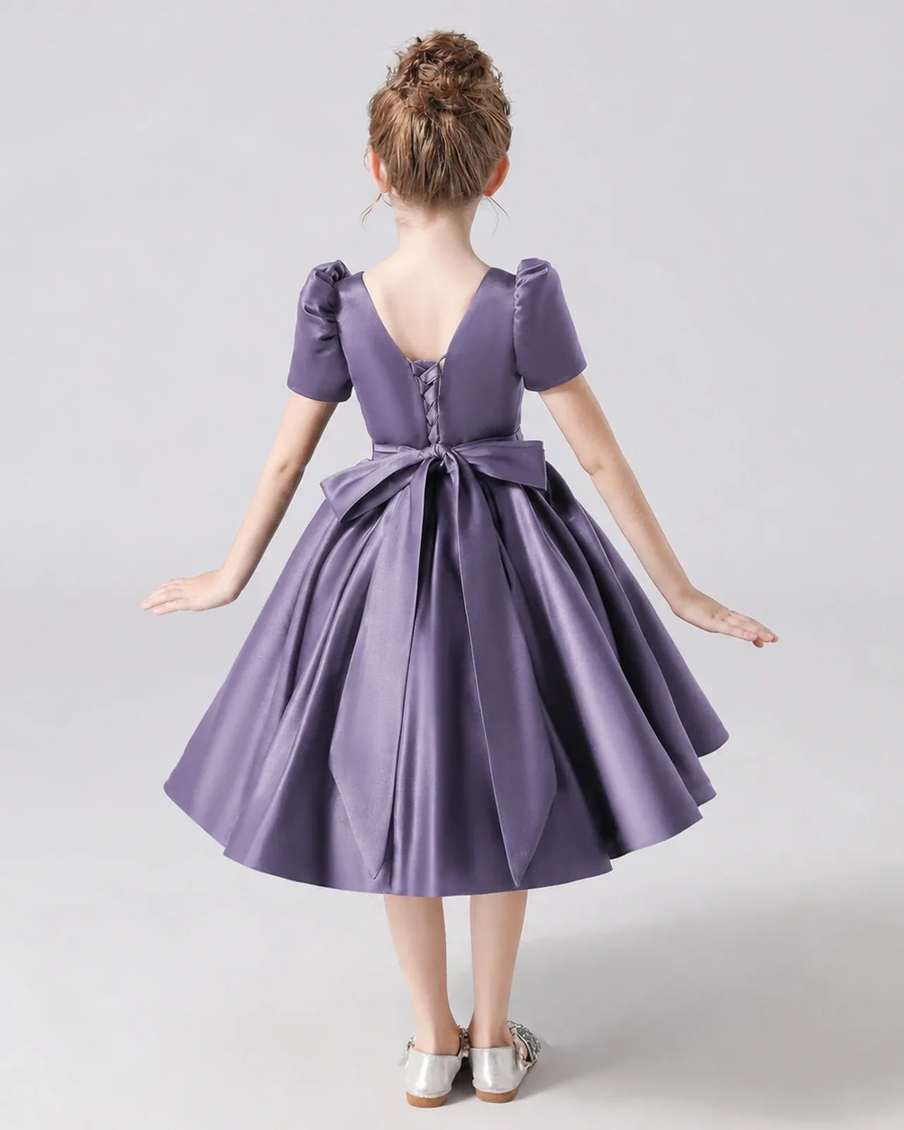 Wisteria Satin A-line Flower Girl Dress Back View