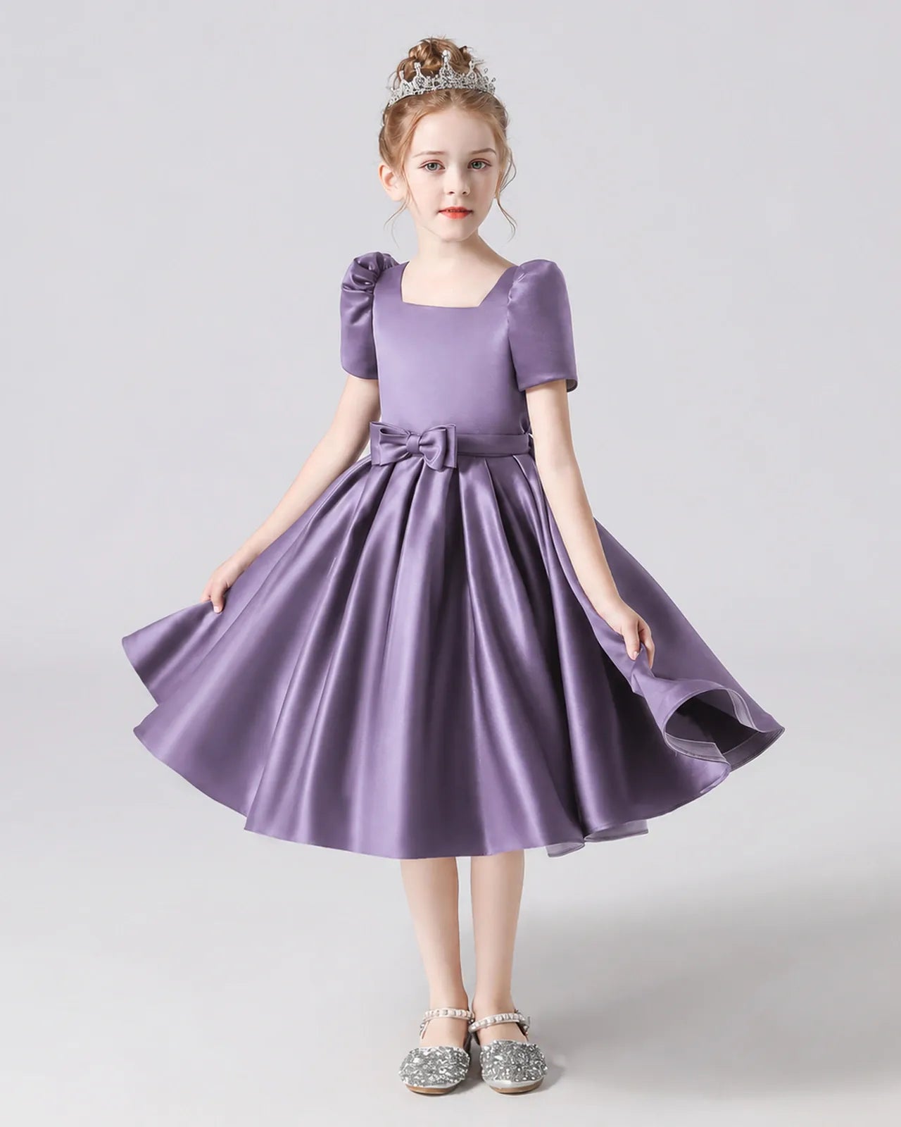 Wisteria Satin A-line Flower Girl Dress Front View