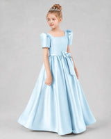 Baby Blue Satin A-line Girls Formal Dress Side View