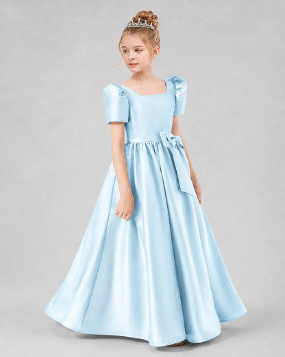 Baby Blue Satin A-line Girls Formal Dress Side View