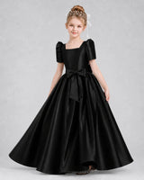 Black Satin A-line Girls Formal Dress Front View