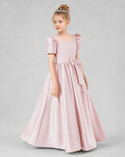 Blush Pink Satin A-line Girls Formal Dress Side View