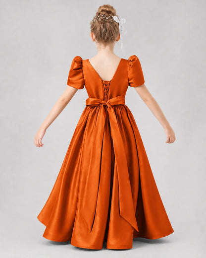 Burnt Orange Satin A-line Girls Formal Dress Back View
