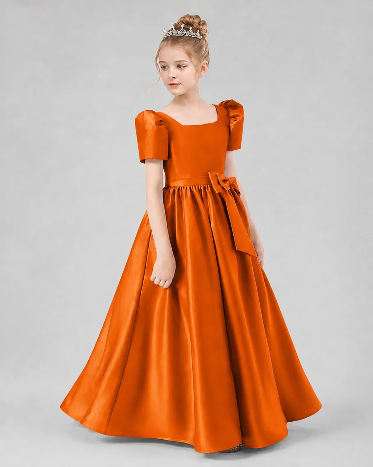 Burnt Orange Satin A-line Girls Formal Dress Side View