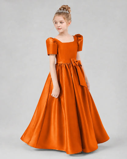 Burnt Orange Satin A-line Girls Formal Dress Side View