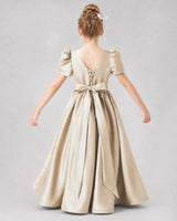 Champagne Satin A-line Girls Formal Dress Back View
