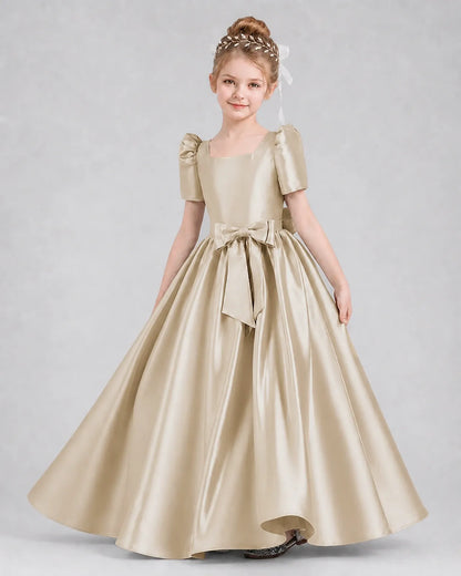 Champagne Satin A-line Girls Formal Dress Front View