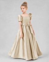 Champagne Satin A-line Girls Formal Dress Side View