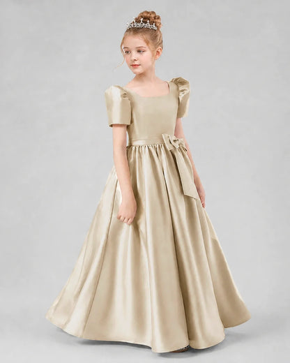 Champagne Satin A-line Girls Formal Dress Side View