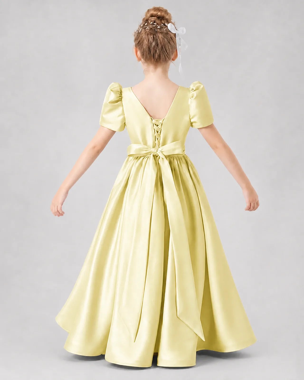 Daffodil Satin A-line Girls Formal Dress Back View