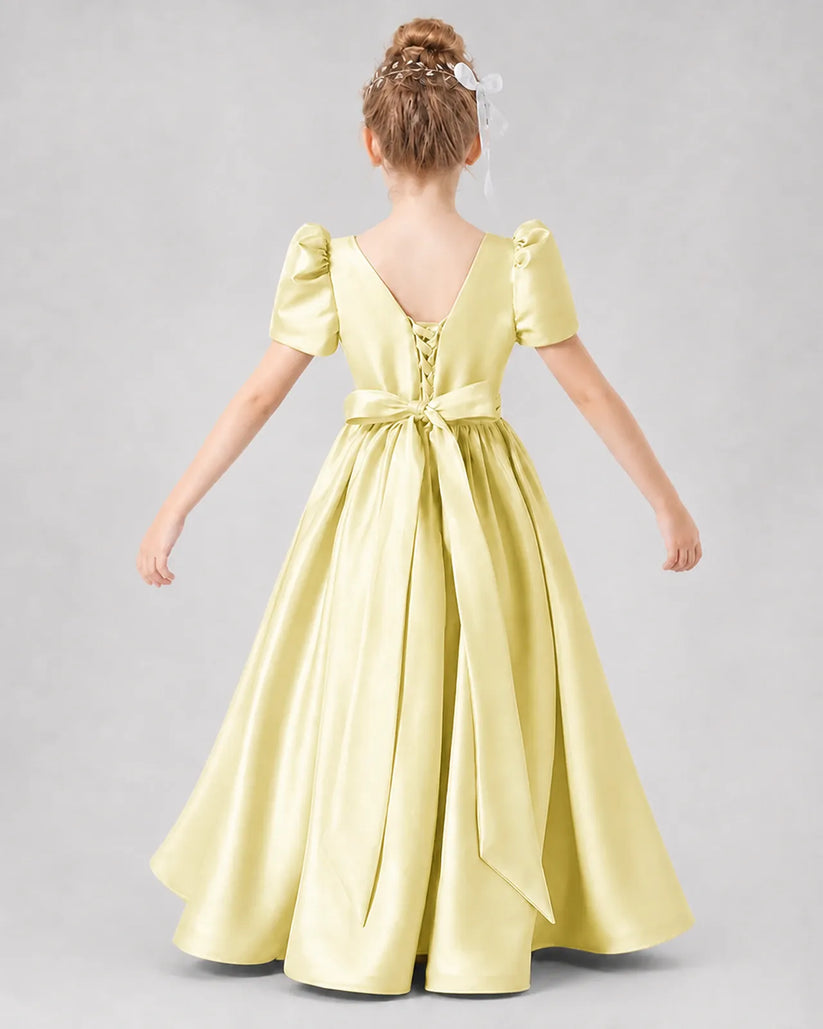 Daffodil Satin A-line Girls Formal Dress Back View