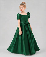 Dark Green Satin A-line Girls Formal Dress Side View