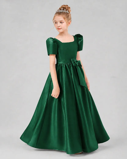 Dark Green Satin A-line Girls Formal Dress Side View