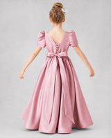 Dusty Rose Satin A-line Girls Formal Dress Back View