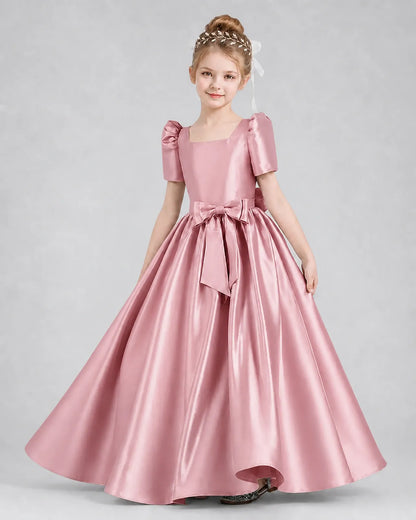 Dusty Rose Satin A-line Girls Formal Dress Front View