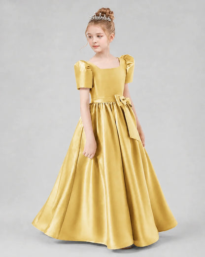 Gold Satin A-line Girls Formal Dress Side View