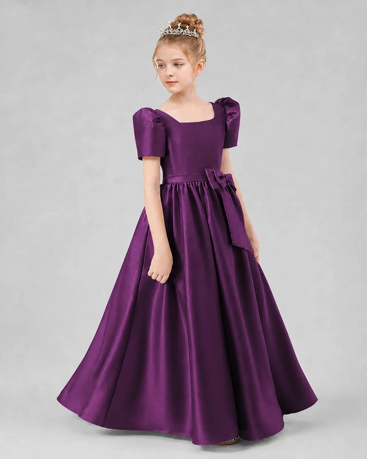 Grape Satin A-line Girls Formal Dress Side View