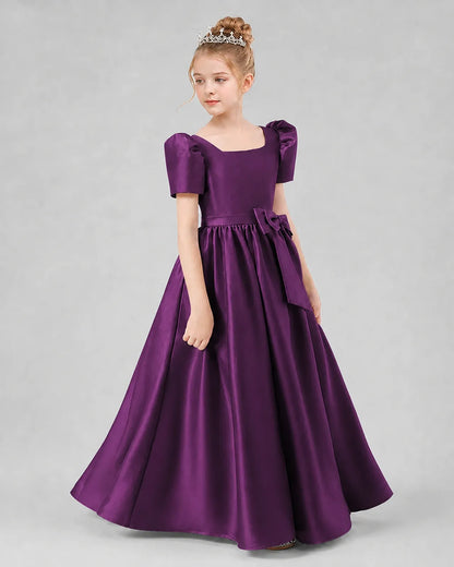 Grape Satin A-line Girls Formal Dress Side View