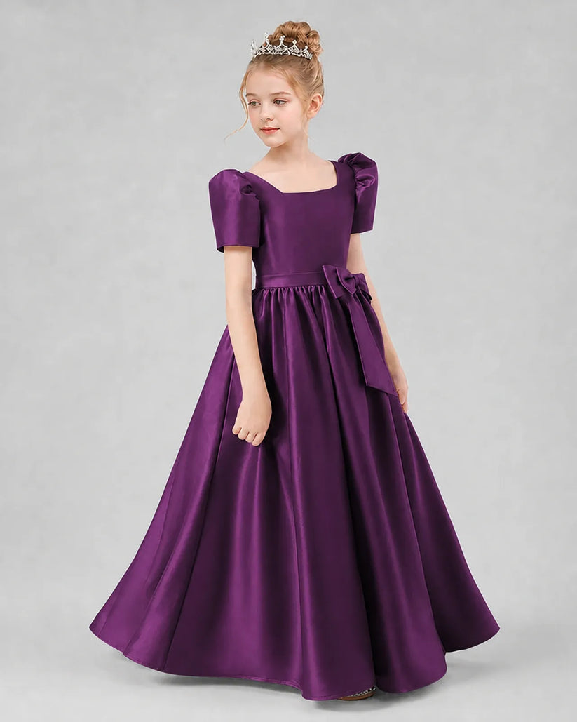 Grape Satin A-line Girls Formal Dress Side View