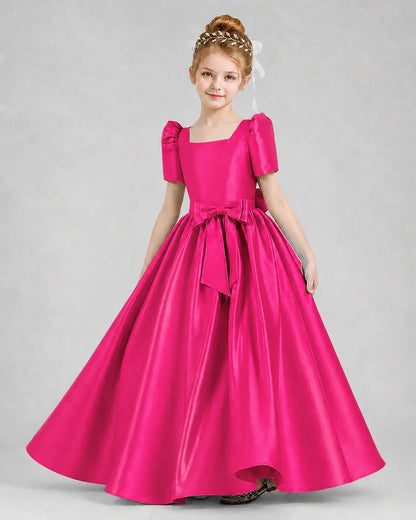 Hot Pink Satin A-line Girls Formal Dress Front View