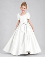 Ivory Satin A-line Girls Formal Dress Front View