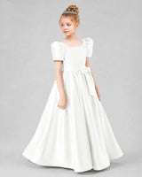 Ivory Satin A-line Girls Formal Dress Side View